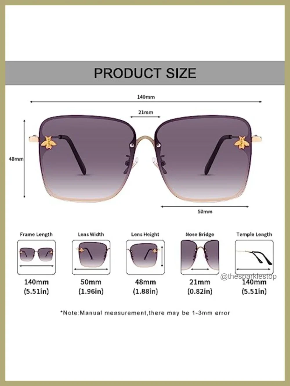 Oversized Square Sunglasses for Women Metal Frame UV400 Protection Gradient